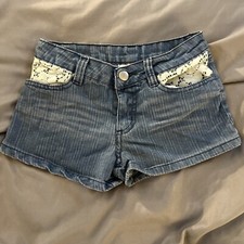 Disney D-Signed Girls Blue Denim Jean Shorts Lace Fringe Size Medium