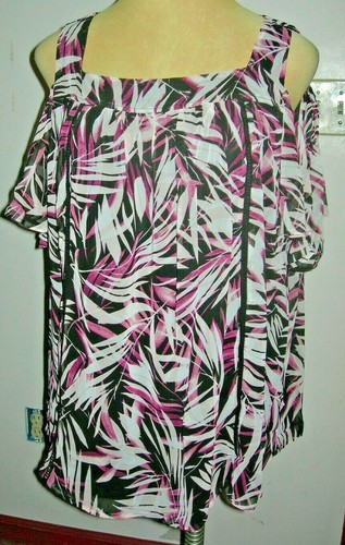 Lane Bryant Cold Shoulder Square Neck Palm Print Blouse 22 22W 2X 3X - Picture 5 of 6