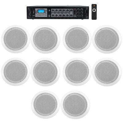 6-Zone Home Audio System+10) White Ceiling Speakers Bedroom/Living Room/Bathroom