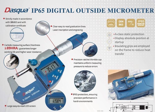 Dasqua IP65 Waterproof Digital Micrometer 0-25mm / 0-1 inch 4410-1105 - Picture 3 of 5