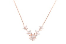 Round Cut Cubic Zirconia Flower Pendant Necklace 16" 14K Rose Gold Plated Silver