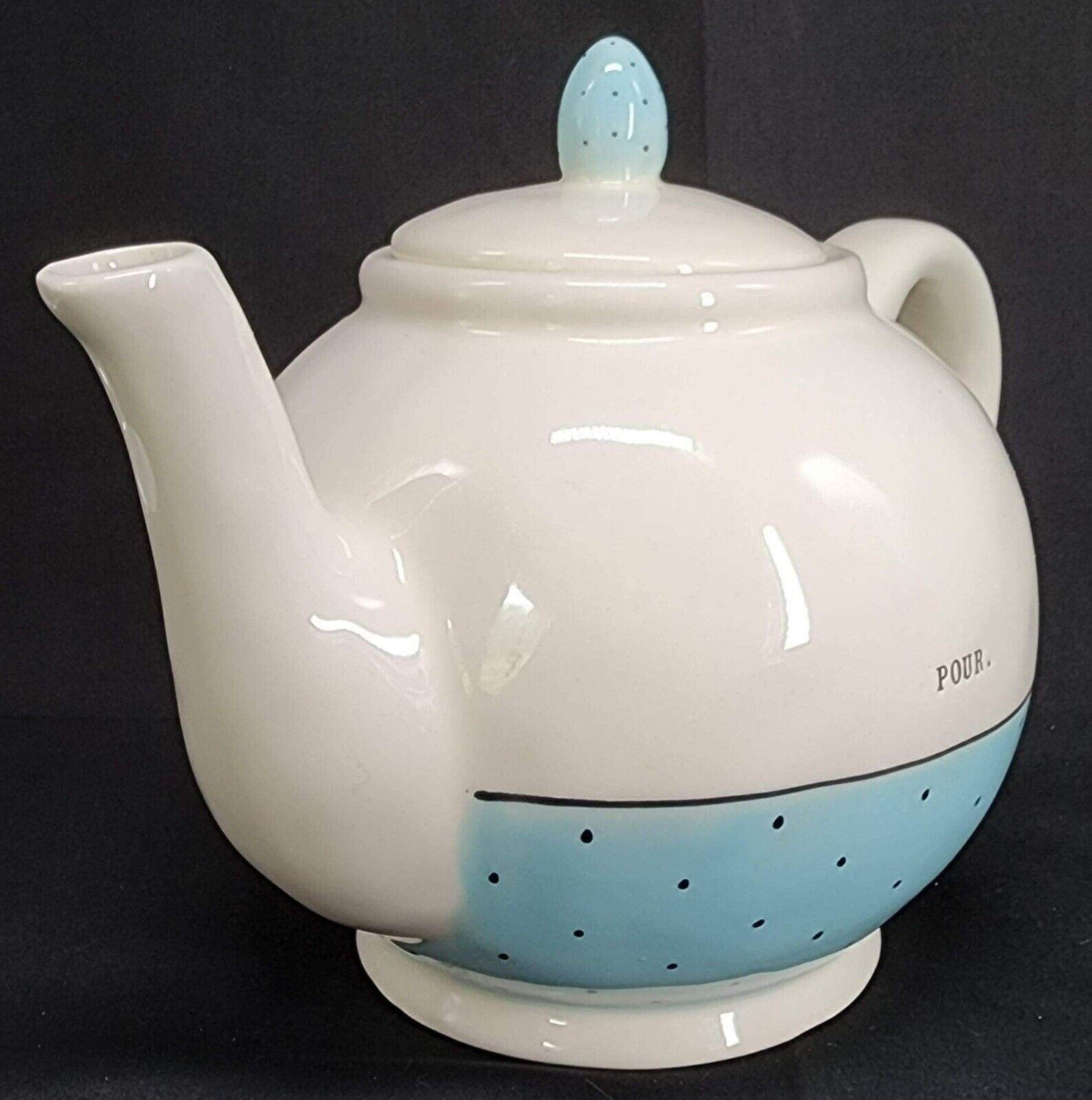 RAE DUNN Artisan Collection TEA TIME Blue Polka Dot Teapot by Magenta