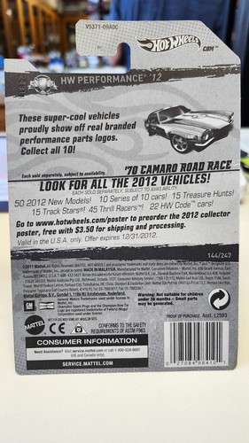 2012 Hot Wheels HW Performance '12 '70 Camaro Road Race Super Treasure Hunt - Picture 3 of 3