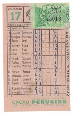 Card Totocalcio advertising cones Perugina year 1956/1957 no. 17         