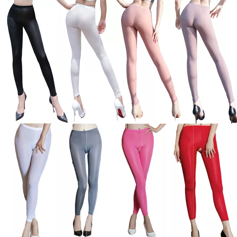 Women's Glossy See Through Leggings Stretchy Yoga Workout Slim