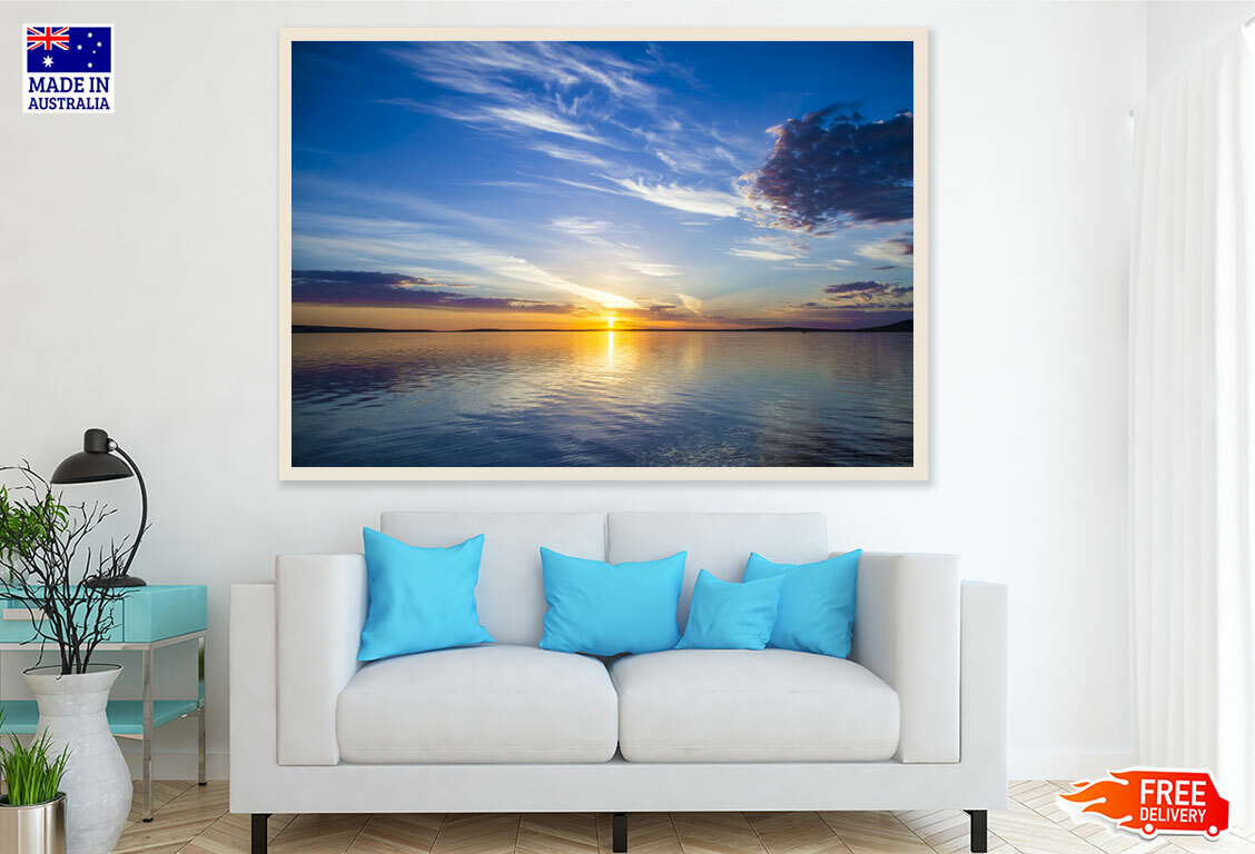 (Laminated) Sea with Sun Shine Blue Sky View 91x61cm