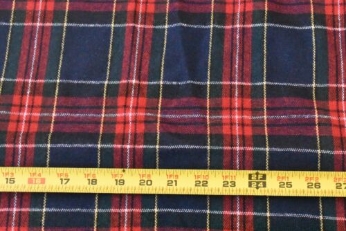 By 1/2 Yd, 56" Wide, Red & Navy Tartan/Plaid Light-to-Mid-Weight Wool, A554 - Picture 1 of 4