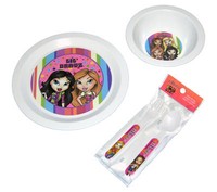 Lil' Bratz Girls Kids Plate Bowl Spoon & Fork 4pc Dining Dinnerware Set Lil' Bratz Girls Kids Plate Bowl Spoon & Fork 4pc Dining Dinnerware Set