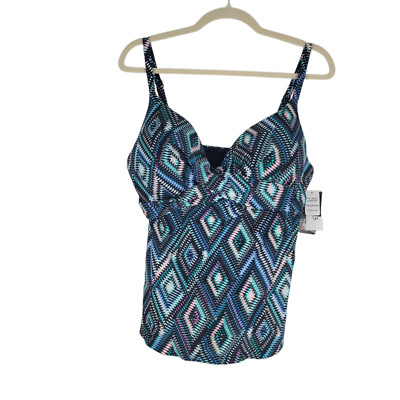 Macys Tankini Top Swimwear Full Bust Support Underwire Push Up size 14 NWT