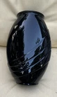 1980s Large 16" Black Haeger Style Wave Glass Vase Modern Art Deco Halloween