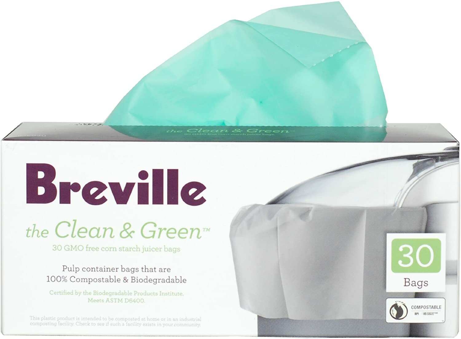 Breville BJE030 Clean and Green Biodegradable Pulp Container Bag for Juicers