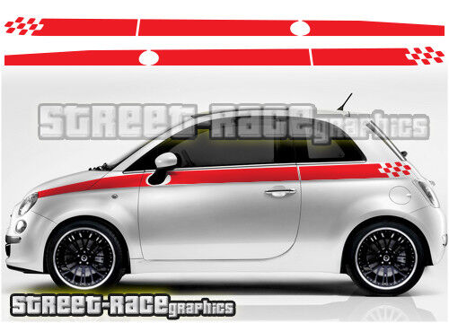 Fiat 500 007 chequered flag side stripes stickers decals  - Picture 1 of 1