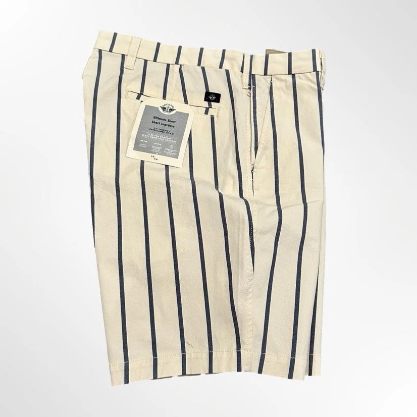 Pantalón Corto Dockers Ultimate Supreme Flex Rayas Beige Azul Para Hombre Talla 38 Nuevo Con Etiquetas Foto 2 de 4