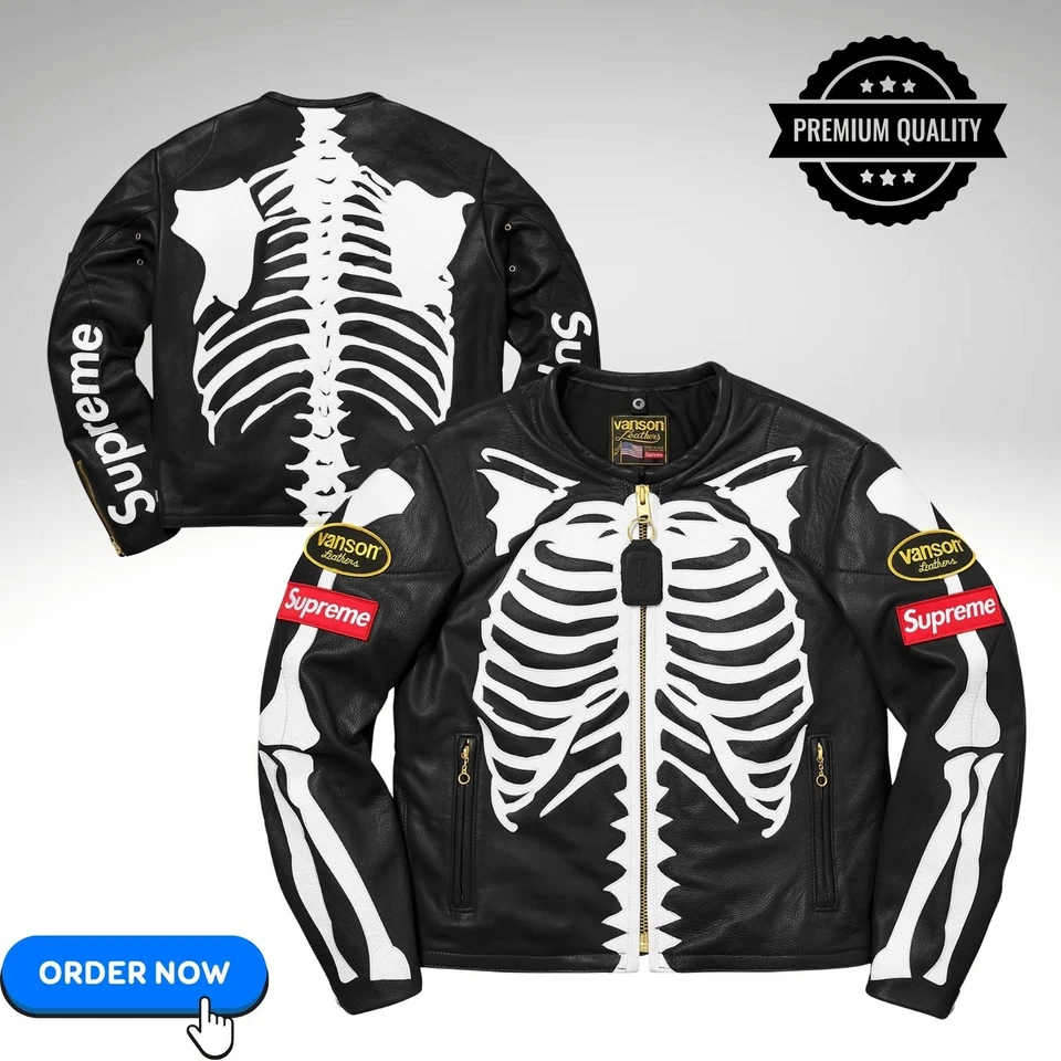 Chaqueta de Motociclista Premium Supreme X Vanson Cuero Esqueleto - Cuero Genuino Negro Foto 4 de 4