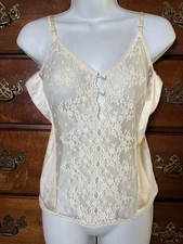 Vintage Vanity Fair Ivory Nylon Camisole Tank Top Lace Coquette Frilly Size 36