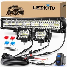 20 Inch LED Light Bar and 4 Inch LED Pods 2PCS Kit with 3 Leads Wiring Harnes...