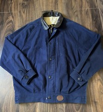 Barbour Moleskin Blouson Jacket Vintage 90’s Size L Blue - Leather Collar - Rare
