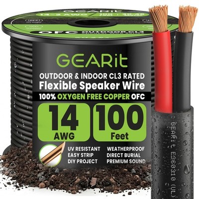 GEARit Speaker Wire 14 Gauge 100 ft, UL CL3 Rated 14 Gauge Wire Copper Wire w...
