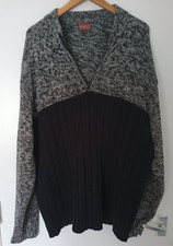 Mens XXL Jumper Quarter Zip Black Grey Colorblock Marl Knit Pullover Sweater