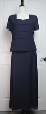 VTG Talbots Navy Blue 100% Silk Chiffon Lined Short Sleeve Maxi Dress Size 6 Pet