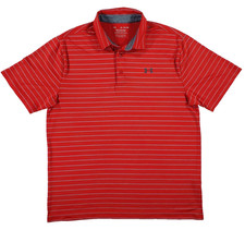 Under Armour Playoff Polo Mens XL Red Gray Striped Short Sleeve Golf Shirt