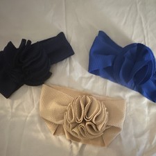 Set of 3 Women  s Fabric Bow  Flower Barrettes, Solid Pattern, Multicolor