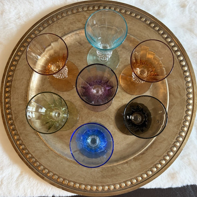 Morgantown paneled Multicolor Glass Cordial Stemmed Glasses, 2 oz, 4 5/8  tall.