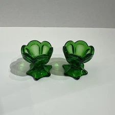2 Green Tulip Pioneer Glass Open Salt Cellars
