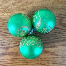 Set of 3 Shiny Brite Vintage Glass Christmas Ornament Gold Glitter Patterns