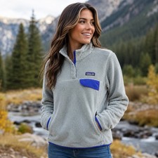 Patagonia Re-Tool Snap-T Fleece Pullover Grey Blue Polartec Womens Small