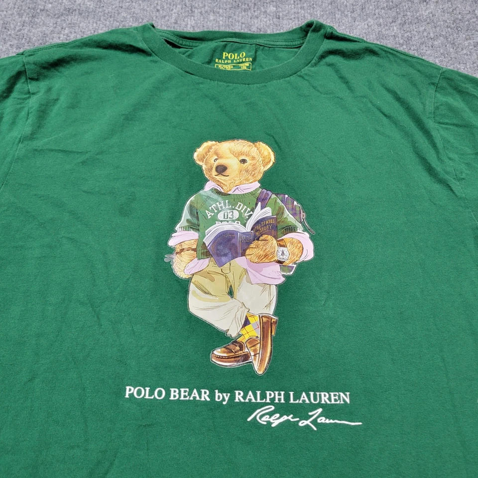 Polo Ralph Lauren Shirt Youth XL Green Long Sleeve Polo Bear Graphic Crewneck - Image 2 of 4