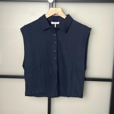Rag & Bone Mckenna Cap Sleeve Half-Button Front Polo Shirt Size Large