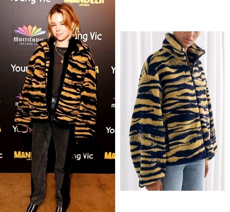& Other Stories Tiger Stripe Shearling Jacket  Oversize Milly Alcock 0 Sold Out