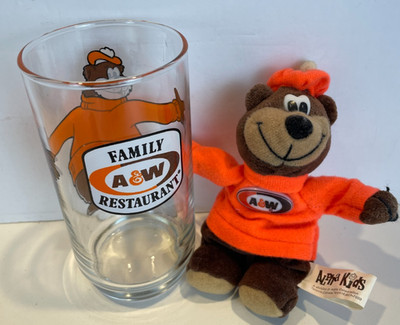 Vintage A&W Root Beer Glass 5 3/4'' Tall Includes the A&W Plush Bear