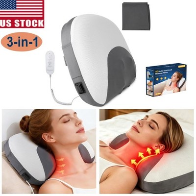Electric Neck Massager Pillow 4D Kneading Traction Massager with Therapy Heat