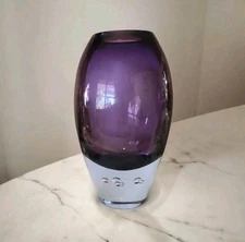 Mira Krosno Poland Amethyst Purple Blown Glass Controlled Clear Bubble Base Vase