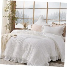 Comforter Set, 3 Pieces Seersucker Comforters Size, Lightweight  Queen White