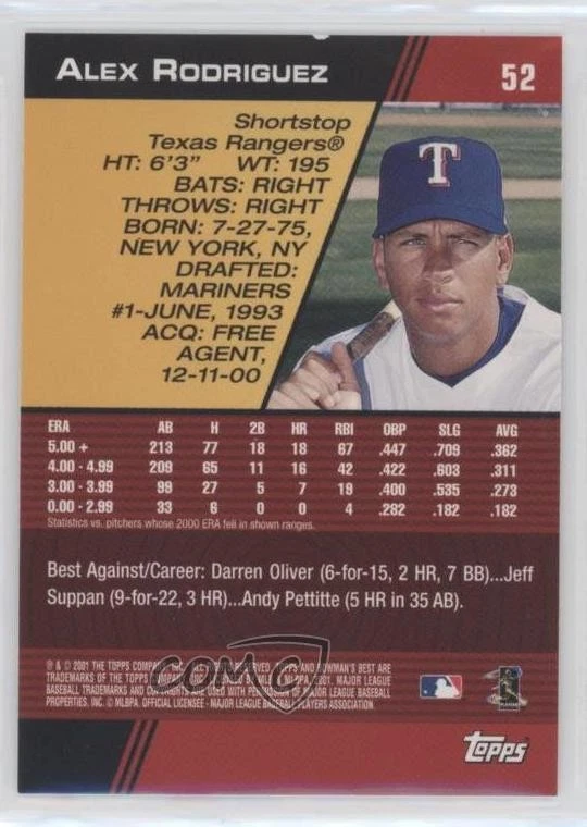 2001 Bowman's Best Alex Rodriguez #52 - Image 2 of 2