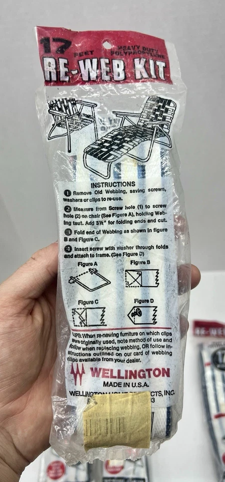 Nuevo de Lote Antiguo Wellington Re-Web Kit Para Sillas de Césped Blanco Azul Lote De 4 17’ea 72’ Foto 3 de 4