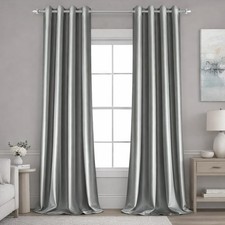 HOMEIDEAS 2 Panels Silver Grey Faux Silk Curtains Gray Blackout Curtains for Bed