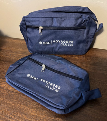 NEW SET OF 2 MSC VOYAGER CLUB Cruise ZIP CASE Souvenir NAVY BATH SPA BAG