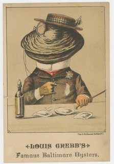 Spectacle Wearing Oyster Man Louis Grebbs Baltimore Oysters 1880's Trade Card