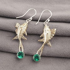 Genuine Green Emerald Drop Dangle Unique Earrings Jewelry 925 Sterling Silver