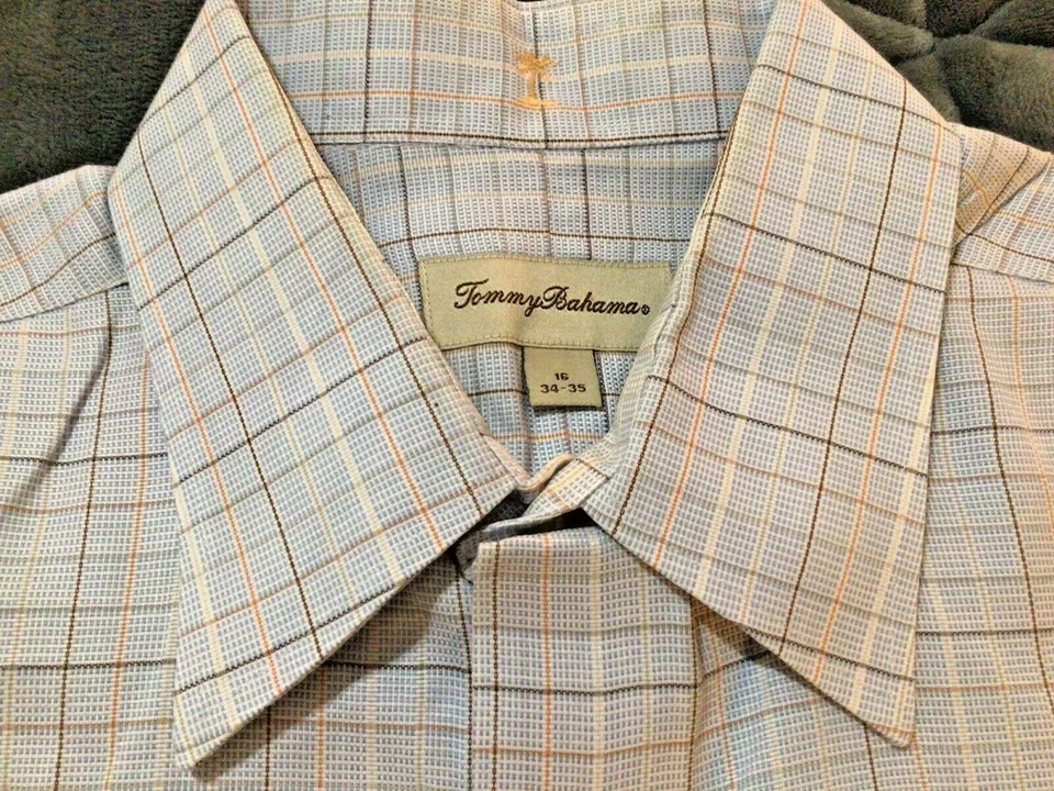 Camisa de vestir Tommy Bahama azul para hombre talla 16 (34-35) cuadros 100 % algodón  Foto 2 de 4
