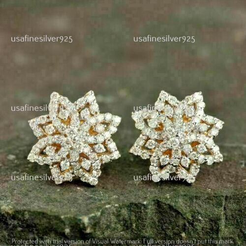 1.50 CT Moissanite 14K Yellow Gold Plated Ladies Cluster Flower Stud Earrings