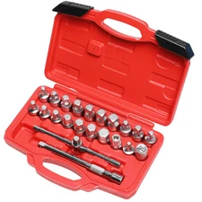 22PCS Oil Drain Pipe Plug Hexagon Square Socket Key Removal Tool Set 3/8'' Drive