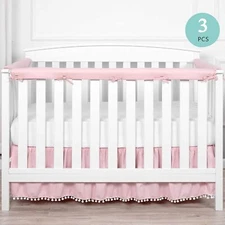 3Pcs Crib Rail Cover Protector Safe Teething Guard Wrap for Standard Crib Pink