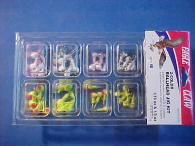 40 piece Eagle Claw Kit Assorted 1/16 & 1/8 oz Fishing jig lead ball Heads ice a