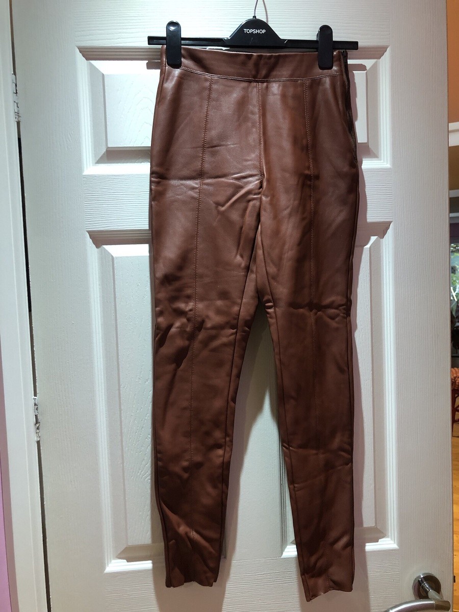 Topshop Brown Faux Leather Skinny Trousers