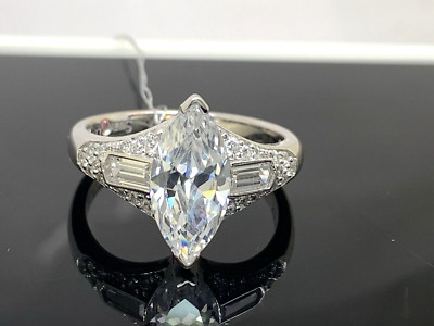 Suzy Levian Sterling Silver Marquise White Cubic Zirconia Engagement Ring SZ 8.5